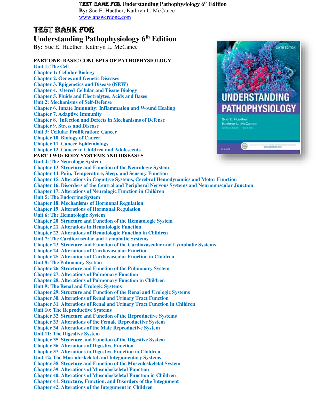 Test Bank for Understanding Pathophysiology 6th Edition By Sue E. Huether; Kathryn L. McCance | Chapter 1-42
